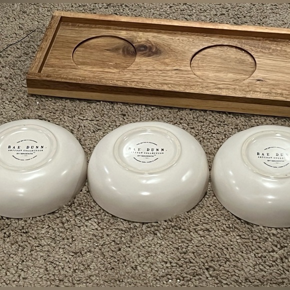 ⭐️BOGO FREE⭐️ NEW Rae Dunn wood serving tray with 3 ceramic bowls - Picture 2 of 5